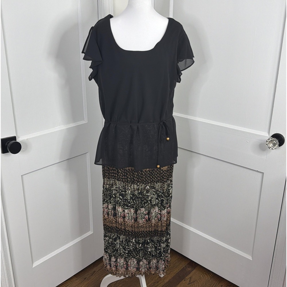 En Focus Studio Maxi Dress Womens 14 Black‎ Floral Chiffon Boho Layered
